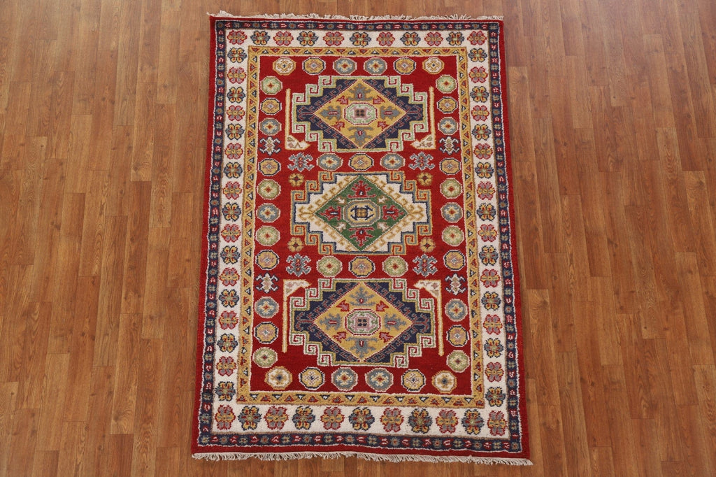 Geometric Wool Kazak Oriental Area Rug 4x6