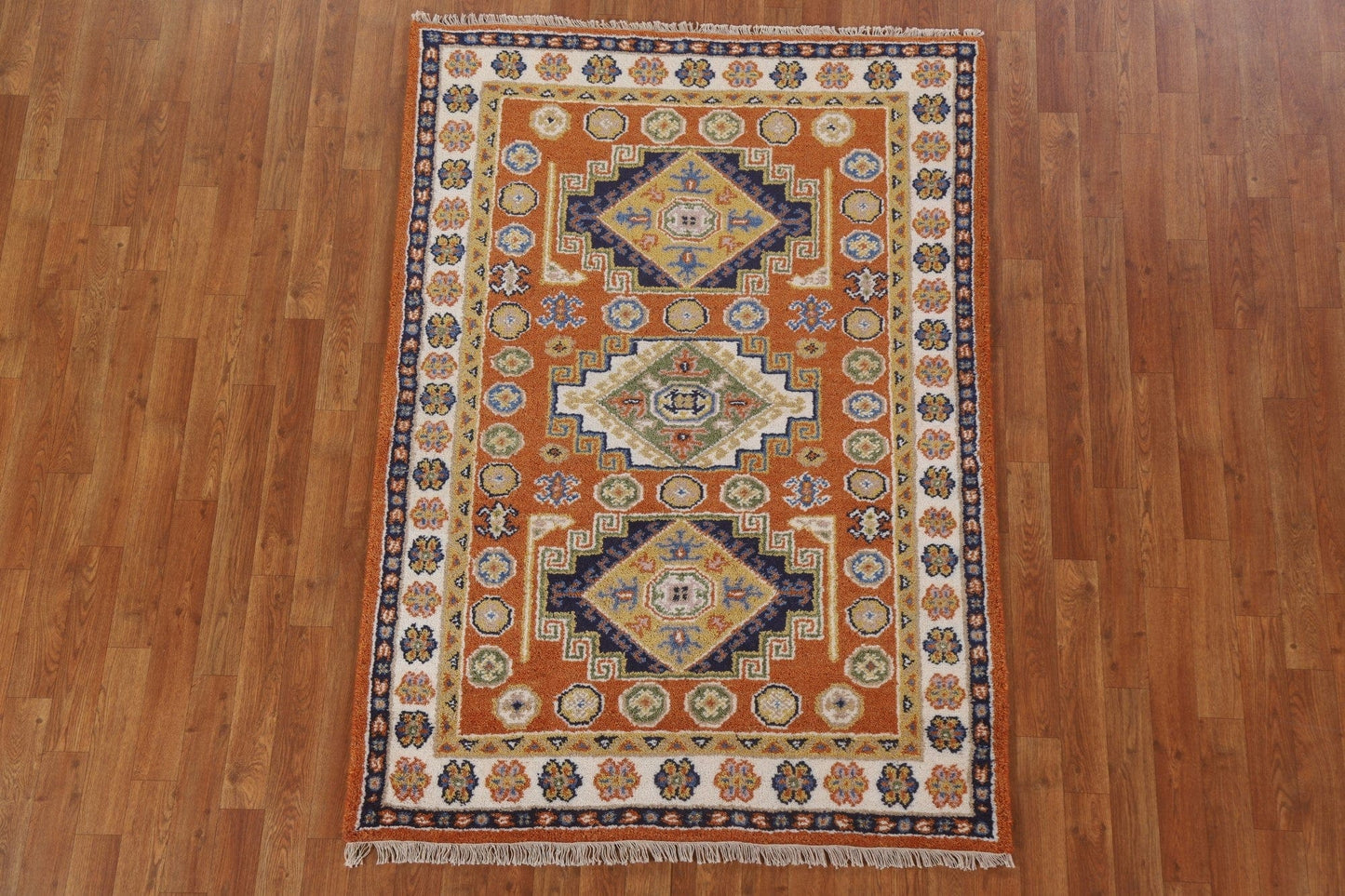 Orange Wool Kazak Oriental Area Rug 4x6