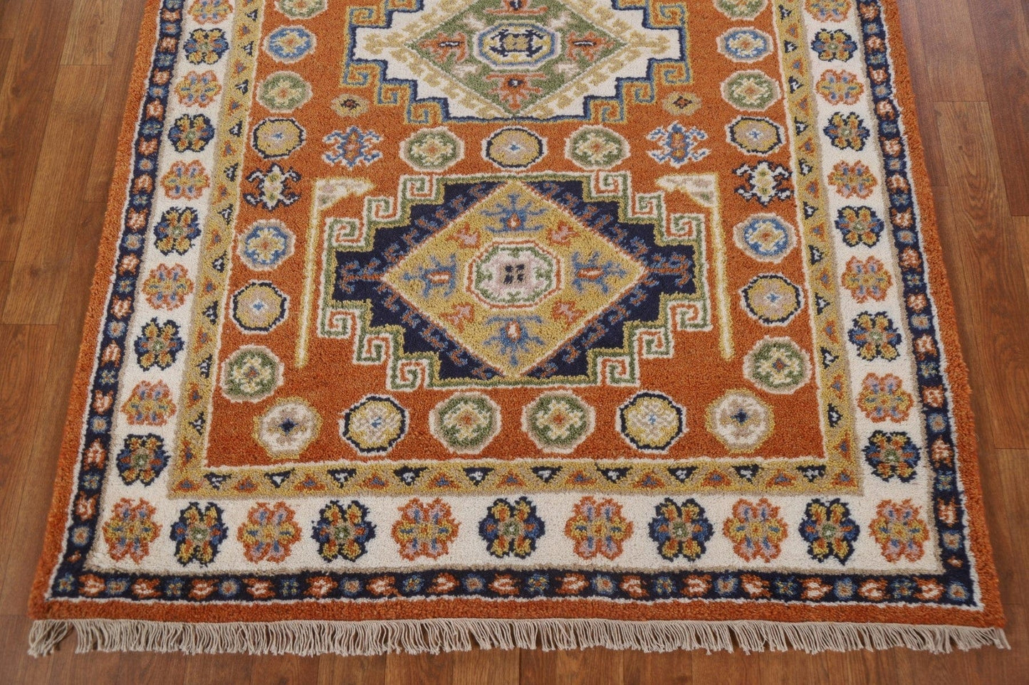 Orange Wool Kazak Oriental Area Rug 4x6