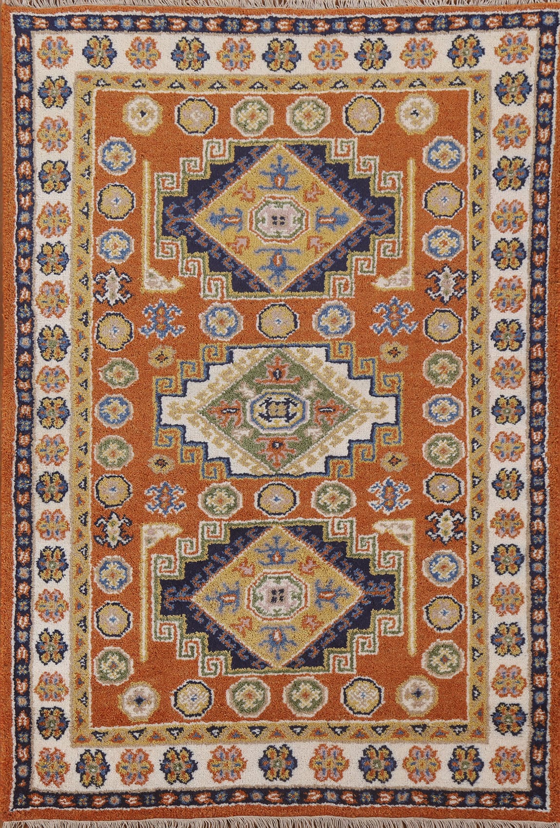 Orange Wool Kazak Oriental Area Rug 4x6