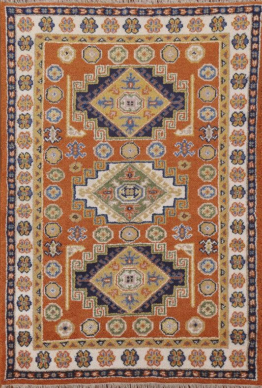 Orange Wool Kazak Oriental Area Rug 4x6