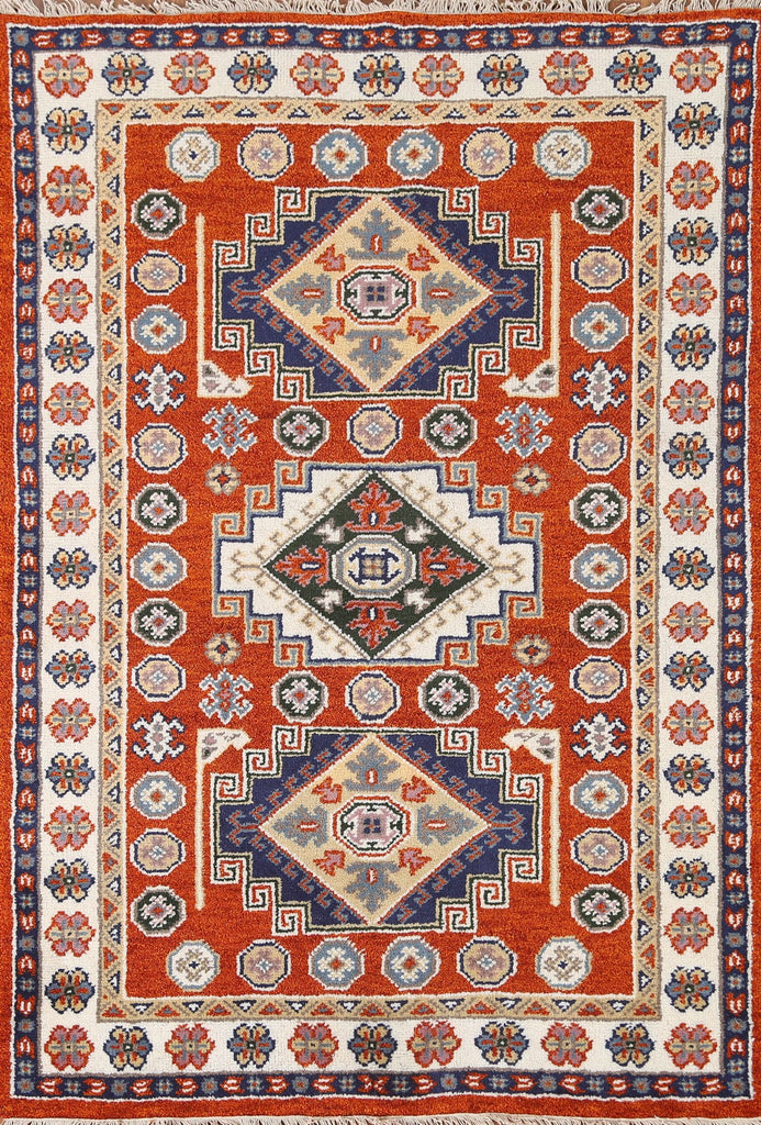 Orange Wool Kazak Oriental Area Rug 4x6