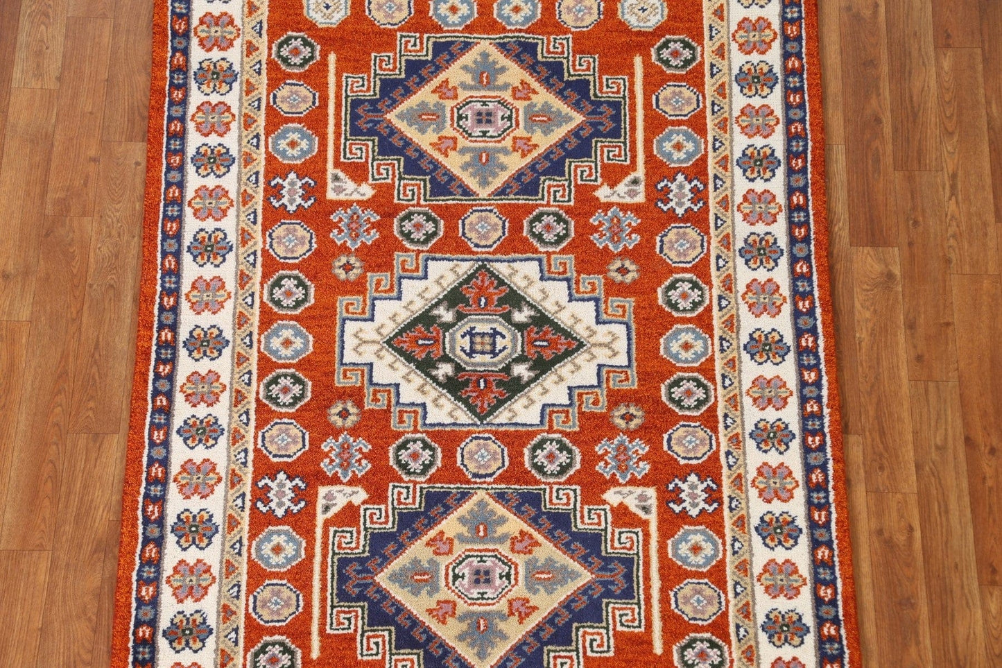 Orange Wool Kazak Oriental Area Rug 4x6