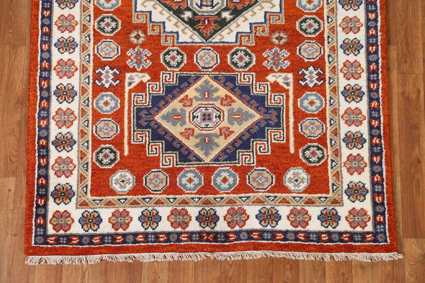 Orange Wool Kazak Oriental Area Rug 4x6