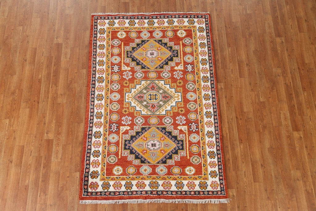 Hand-Knotted Kazak Oriental Area Rug 4x6