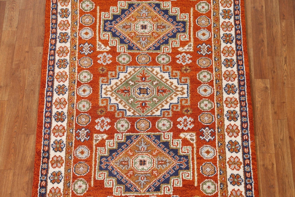 Orange Geometric Kazak Oriental Area Rug 4x6