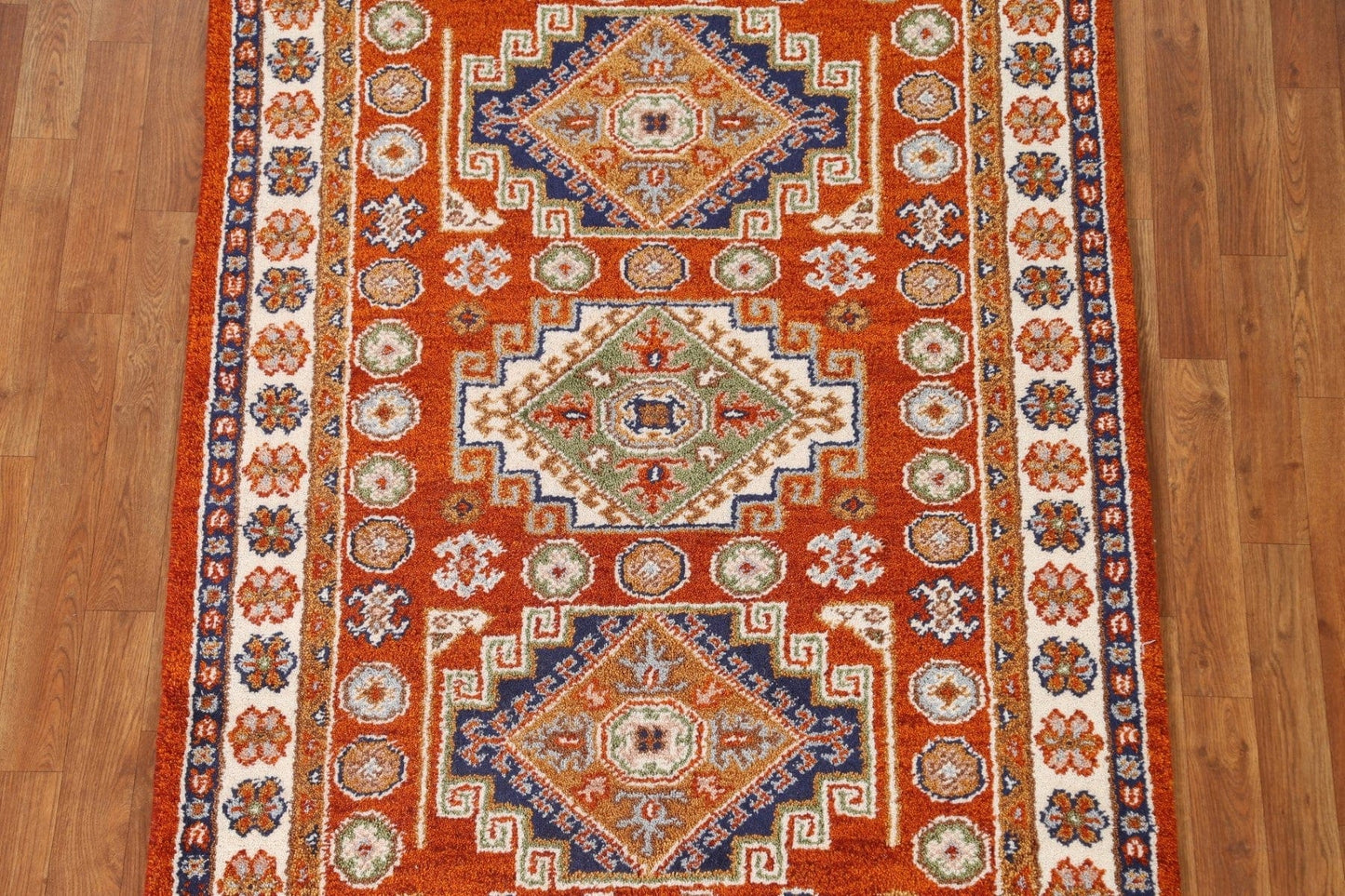 Orange Geometric Kazak Oriental Area Rug 4x6