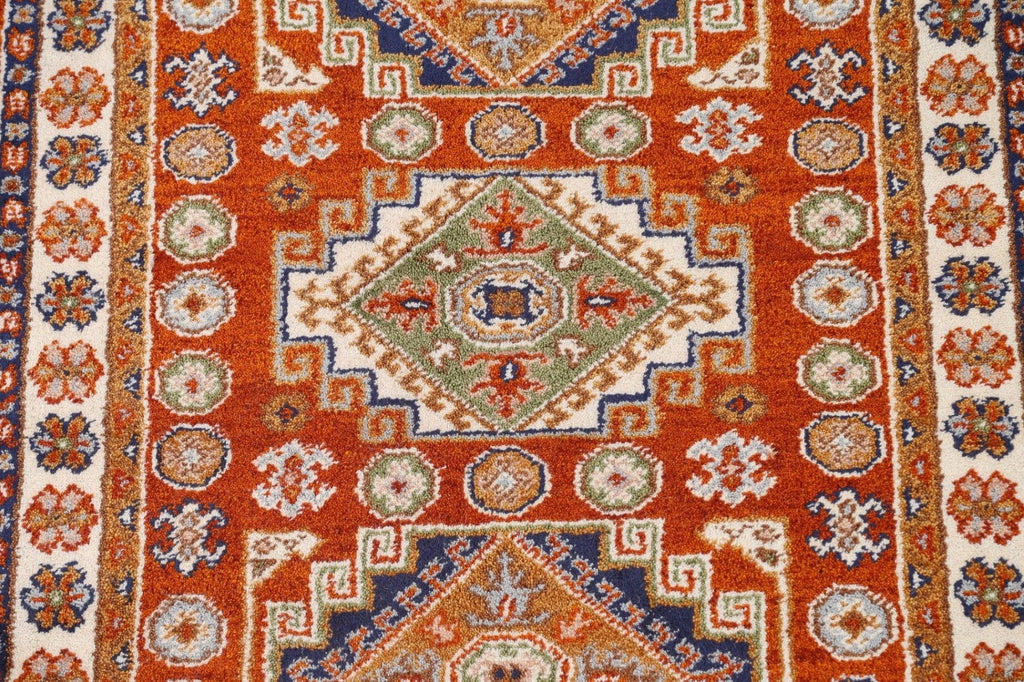 Orange Geometric Kazak Oriental Area Rug 4x6