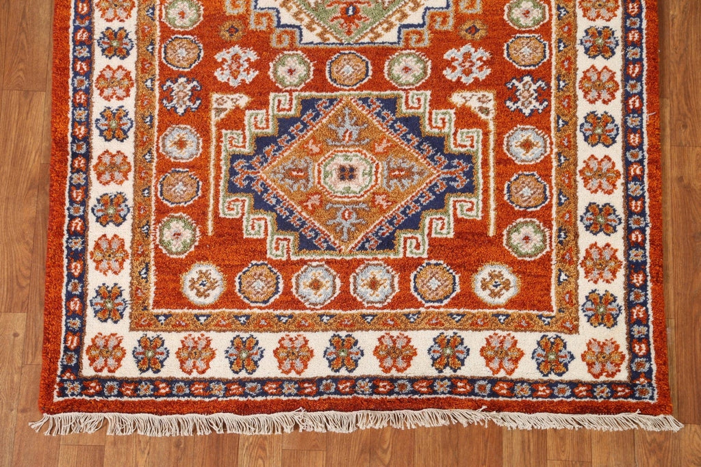 Orange Geometric Kazak Oriental Area Rug 4x6