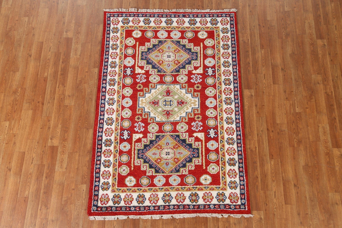 Handmade Wool Kazak Oriental Area Rug 4x6