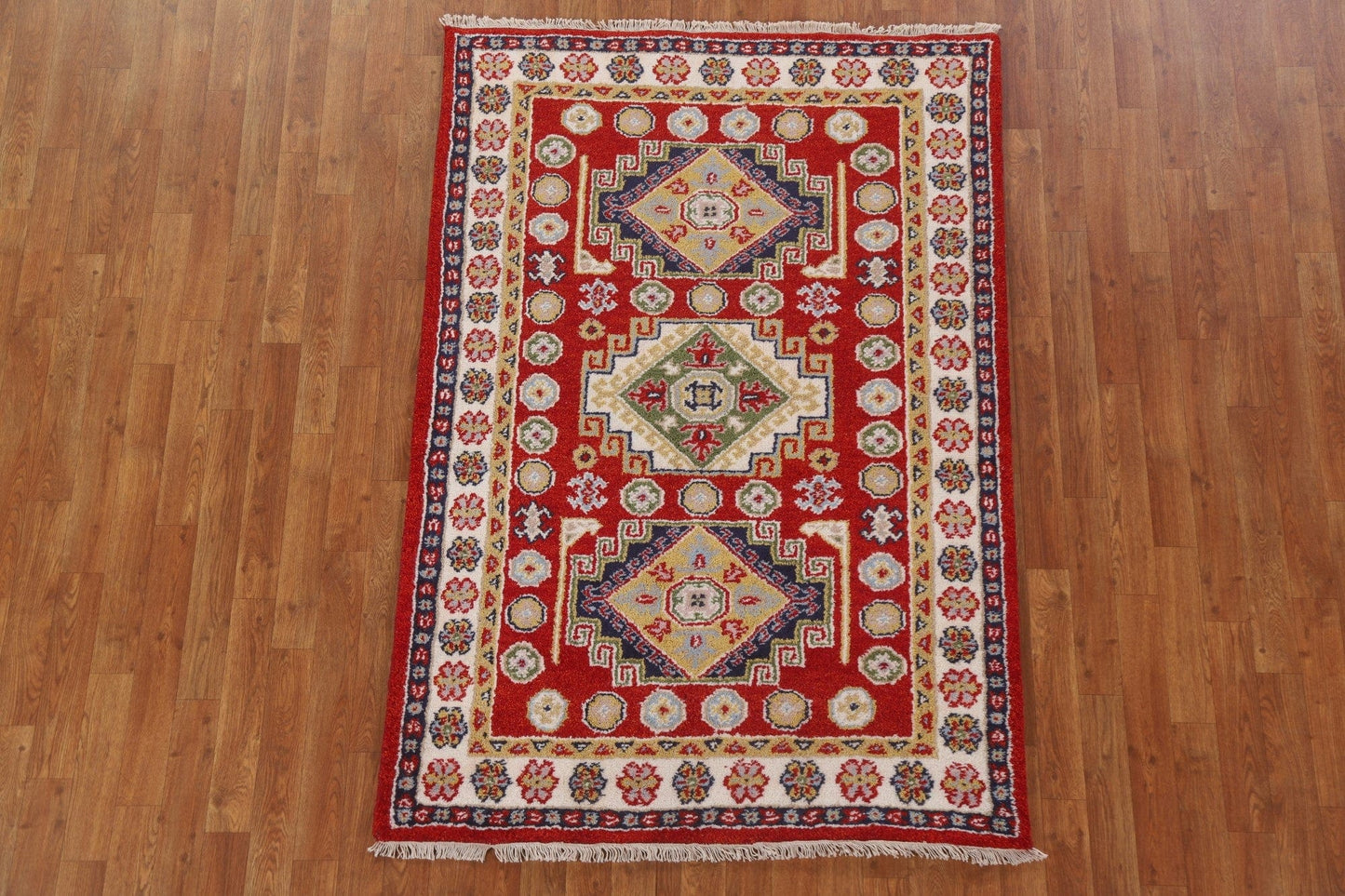 Red Wool Kazak Oriental Area Rug 4x6