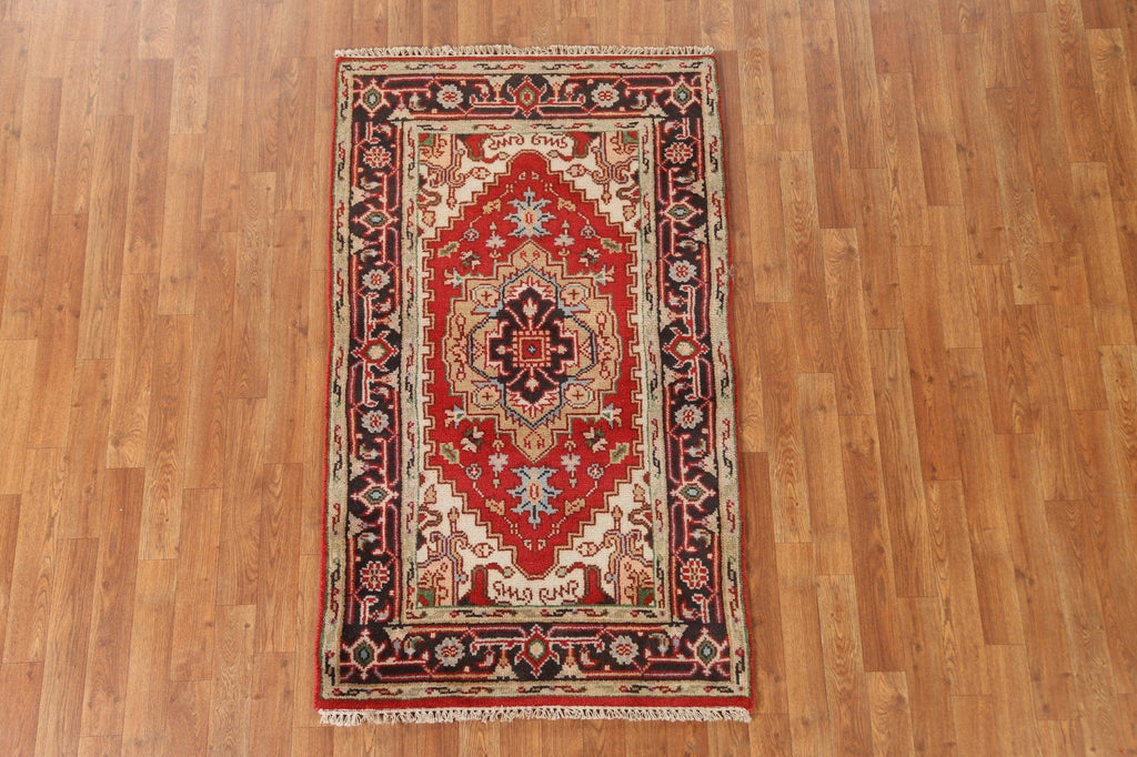 Red Hand-Knotted Heriz Oriental Area Rug 3x5