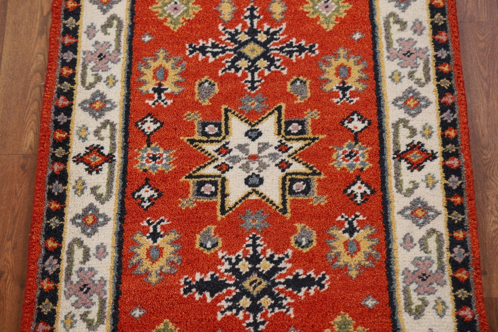 Hand-Knotted Wool Kazak Oriental Runner Rug 2x5