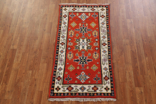 Hand-Knotted Wool Kazak Oriental Runner Rug 2x5