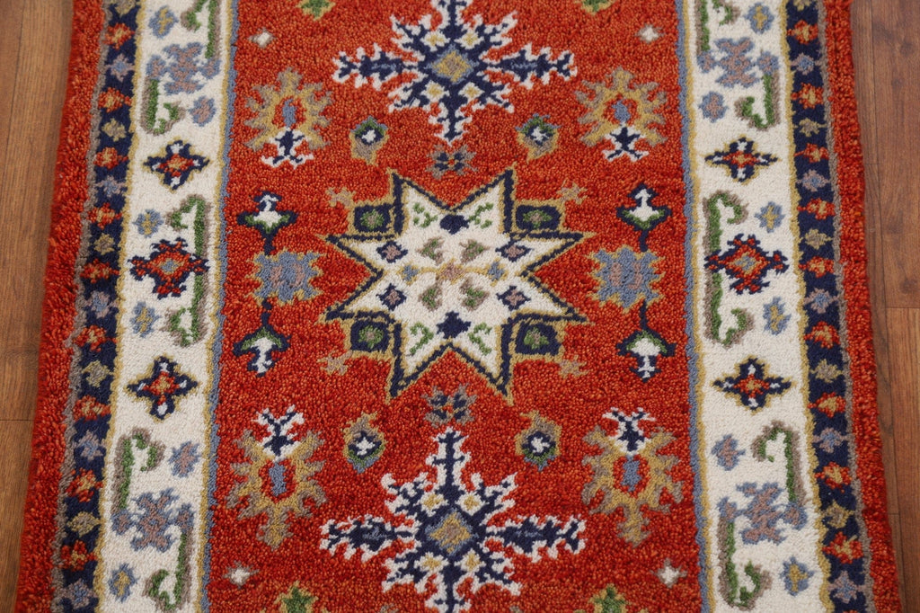 Red Geometric Kazak Oriental Runner Rug 2x5