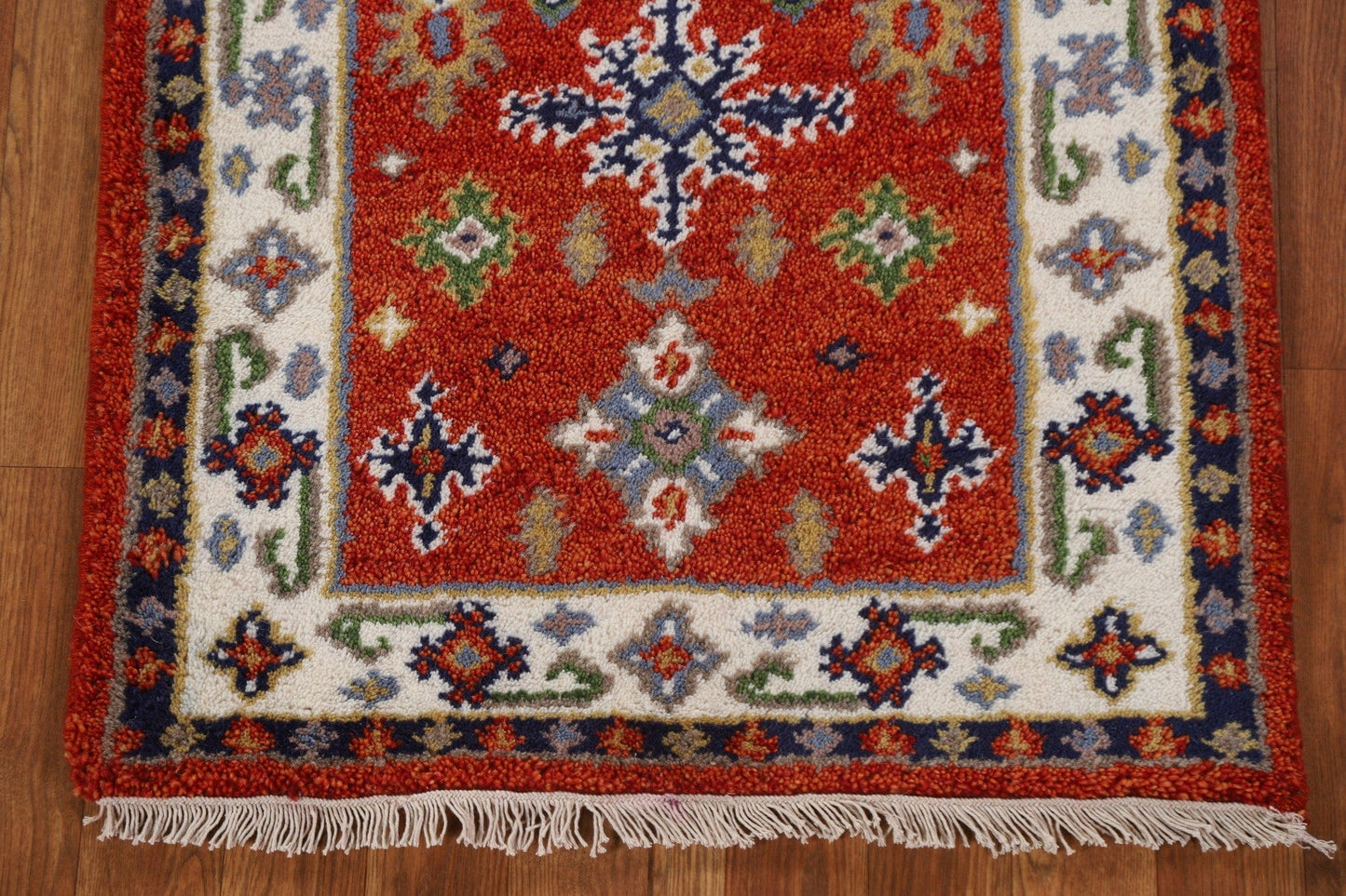 Red Geometric Kazak Oriental Runner Rug 2x5