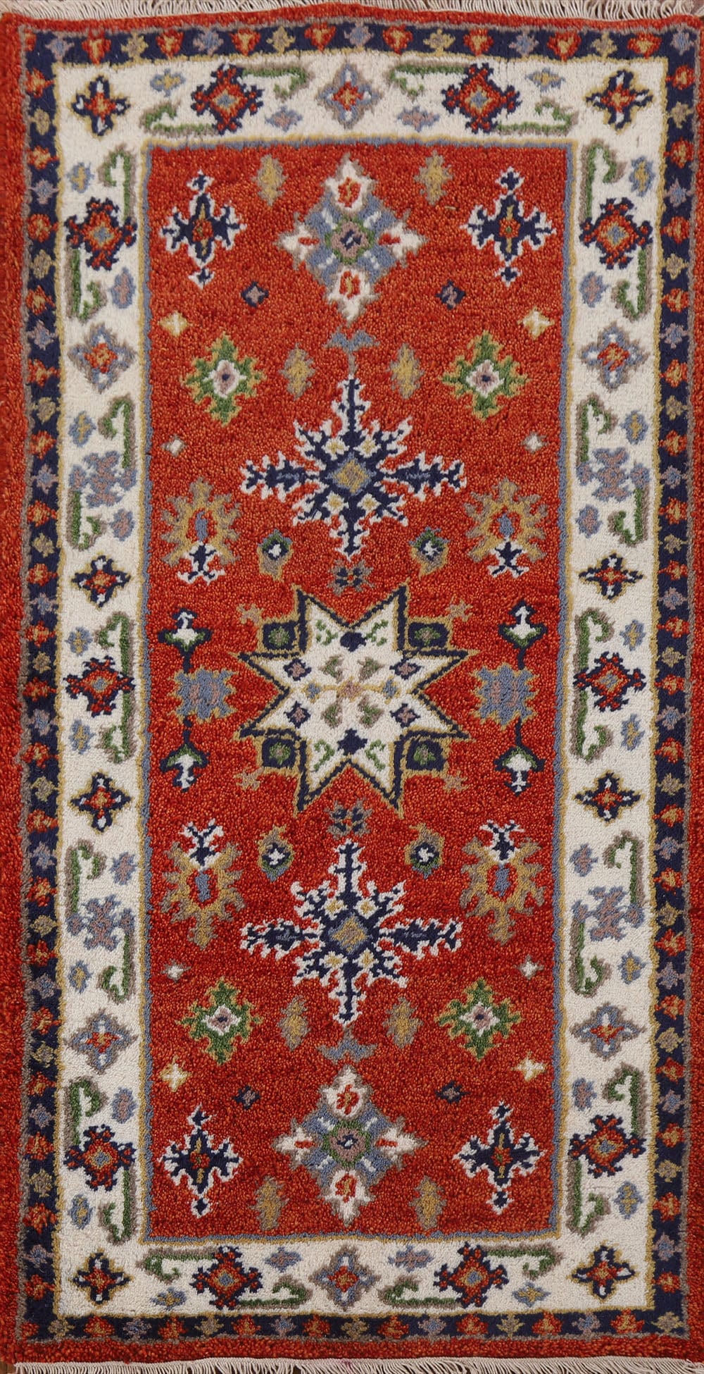 Red Geometric Kazak Oriental Runner Rug 2x5