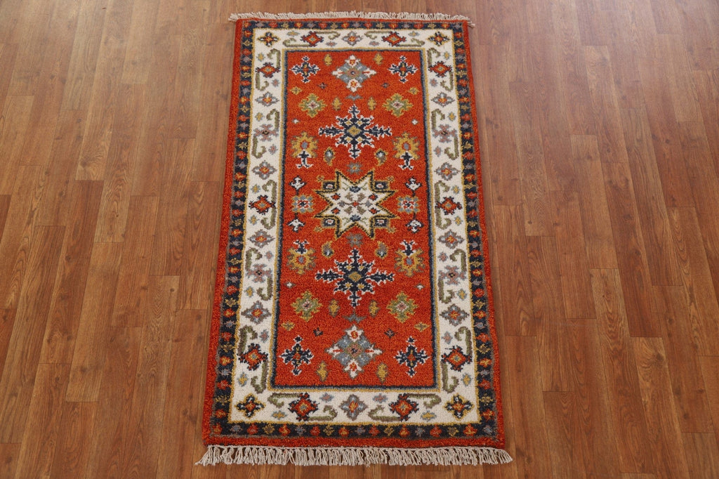 Orange Wool Kazak Oriental Runner Rug 2x5