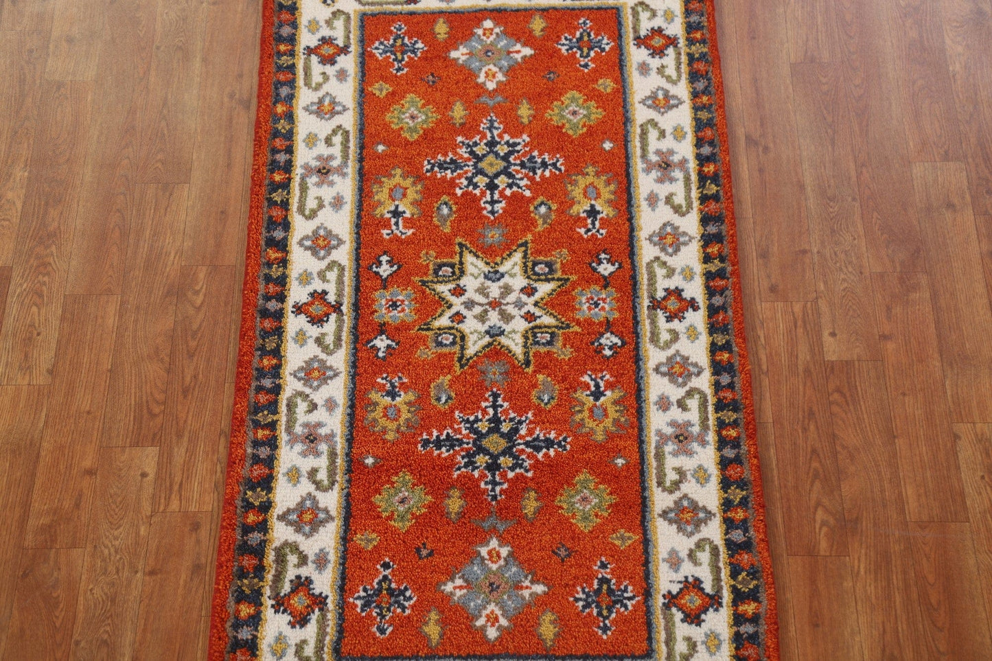 Orange Wool Kazak Oriental Runner Rug 2x5