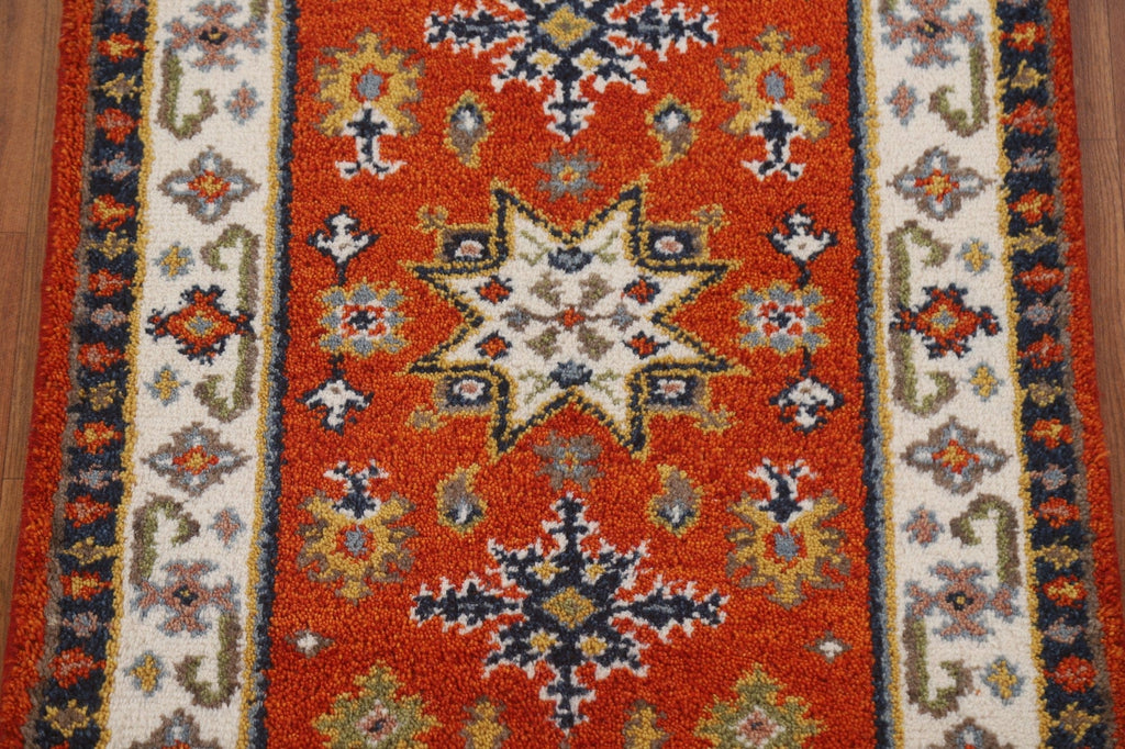 Orange Wool Kazak Oriental Runner Rug 2x5