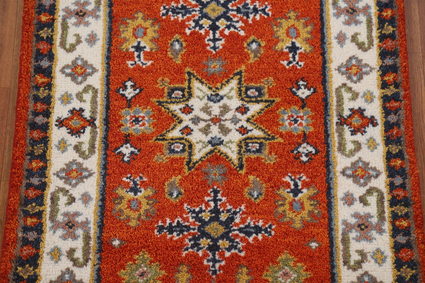 Orange Wool Kazak Oriental Runner Rug 2x5