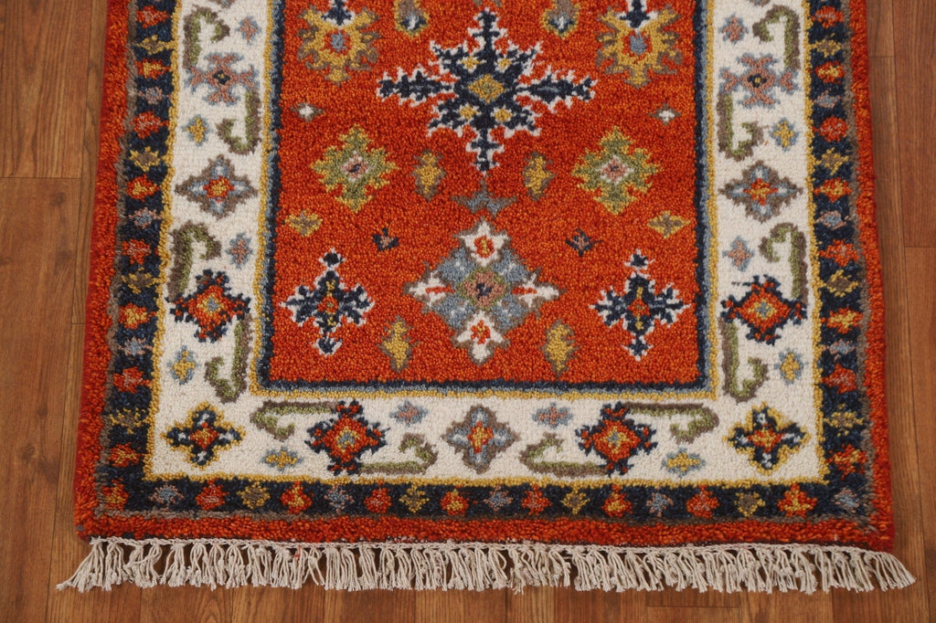 Orange Wool Kazak Oriental Runner Rug 2x5