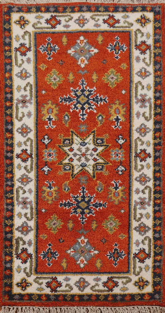 Orange Wool Kazak Oriental Runner Rug 2x5