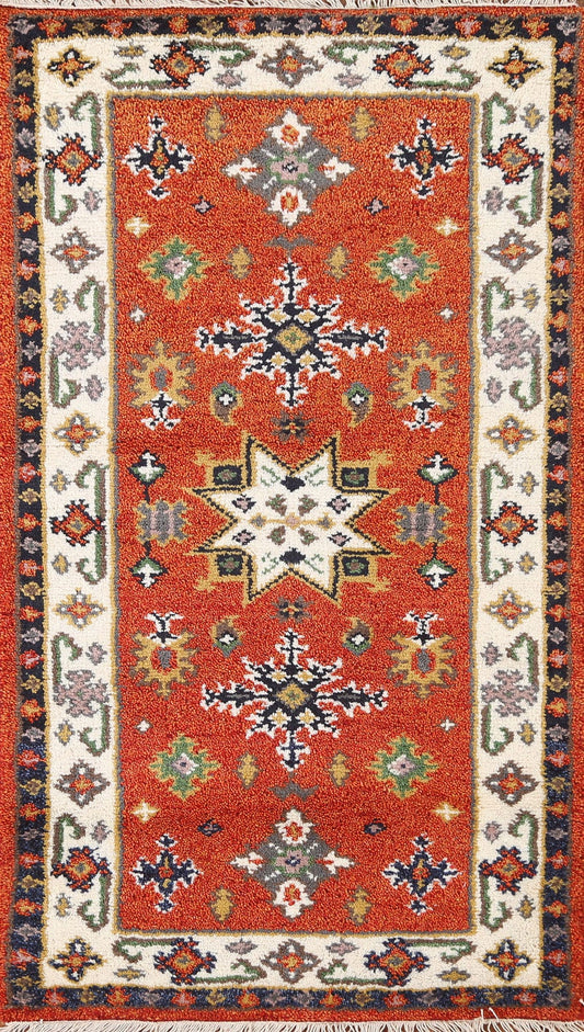 Hand-Knotted Wool Kazak Oriental Runner Rug 2x5