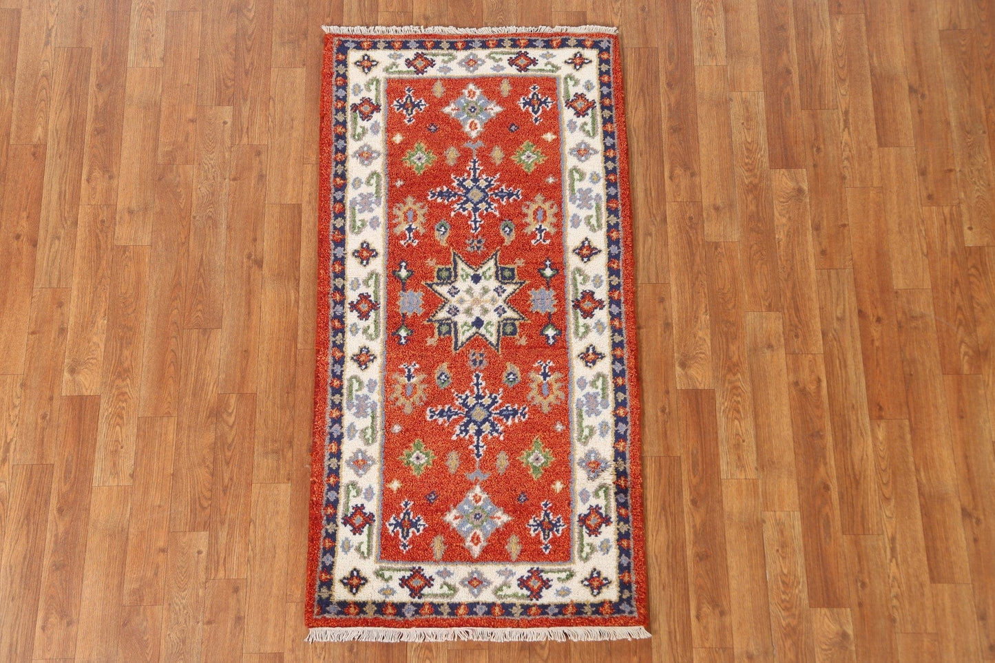 Geometric Wool Kazak Oriental Runner Rug 2x5