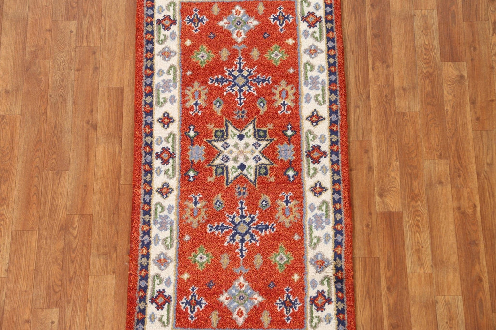 Geometric Wool Kazak Oriental Runner Rug 2x5