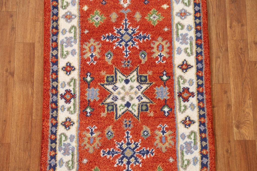 Geometric Wool Kazak Oriental Runner Rug 2x5