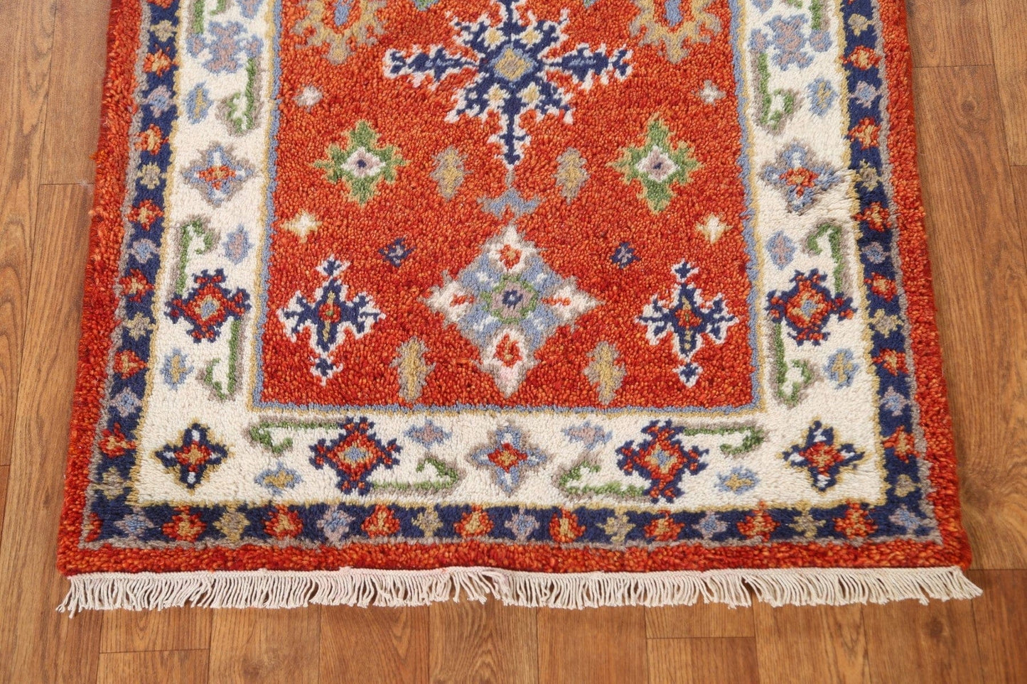 Geometric Wool Kazak Oriental Runner Rug 2x5