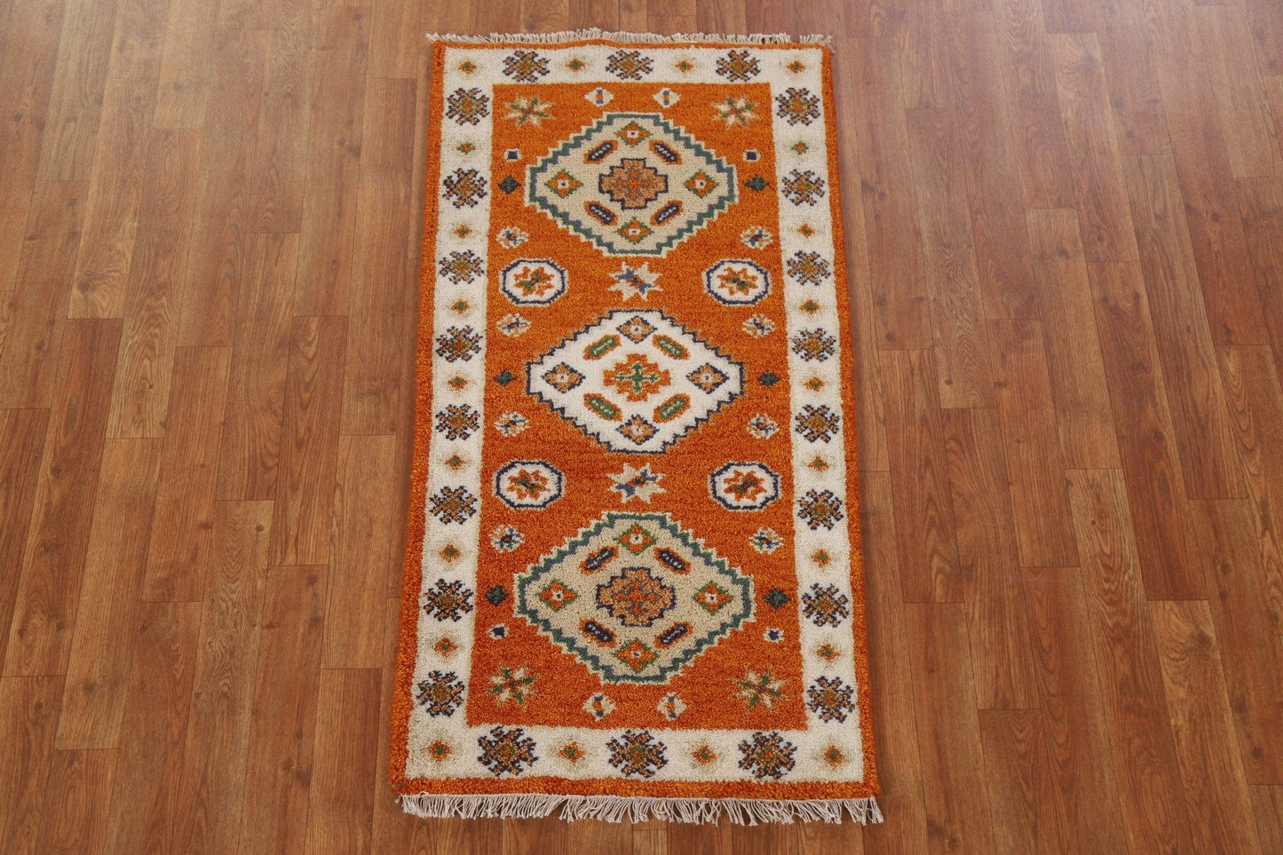 Orange Geometric Kazak Oriental Area Rug 2x4