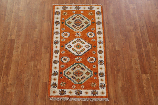 Orange Geometric Kazak Oriental Area Rug 2x4