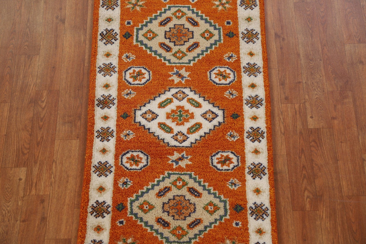 Orange Geometric Kazak Oriental Area Rug 2x4