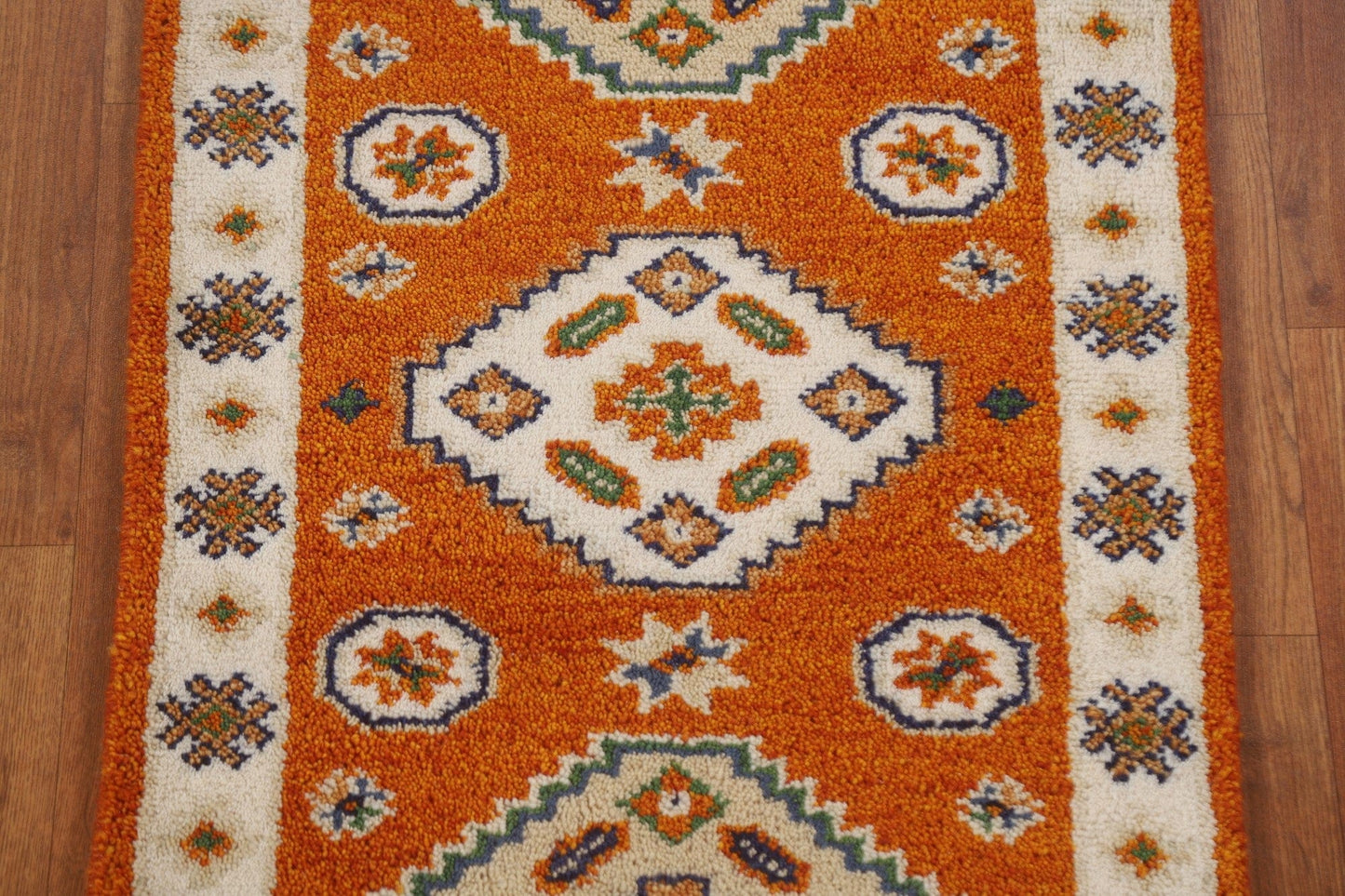 Orange Geometric Kazak Oriental Area Rug 2x4