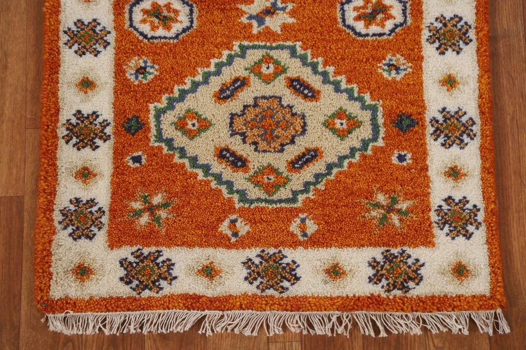 Orange Geometric Kazak Oriental Area Rug 2x4