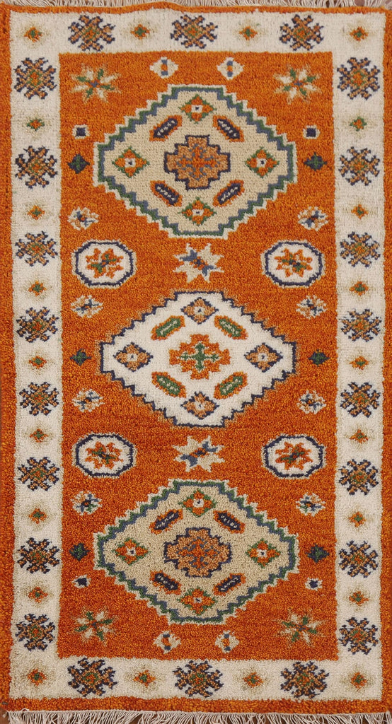 Orange Geometric Kazak Oriental Area Rug 2x4