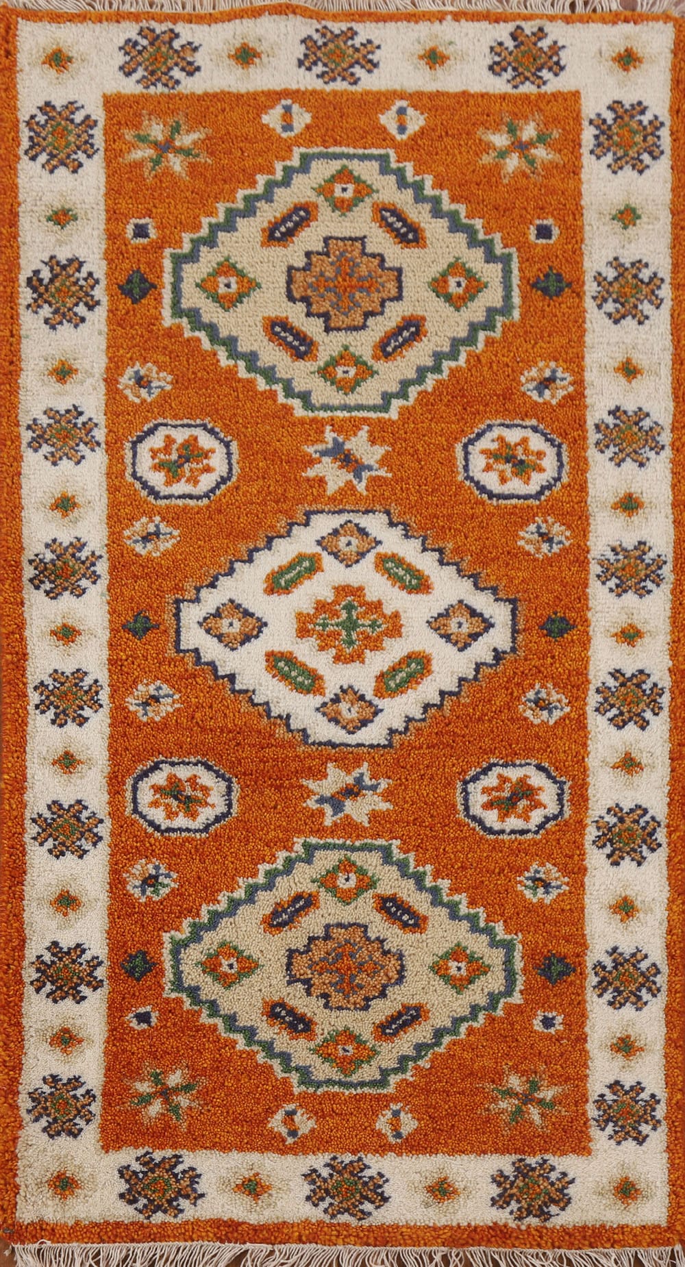 Orange Geometric Kazak Oriental Area Rug 2x4