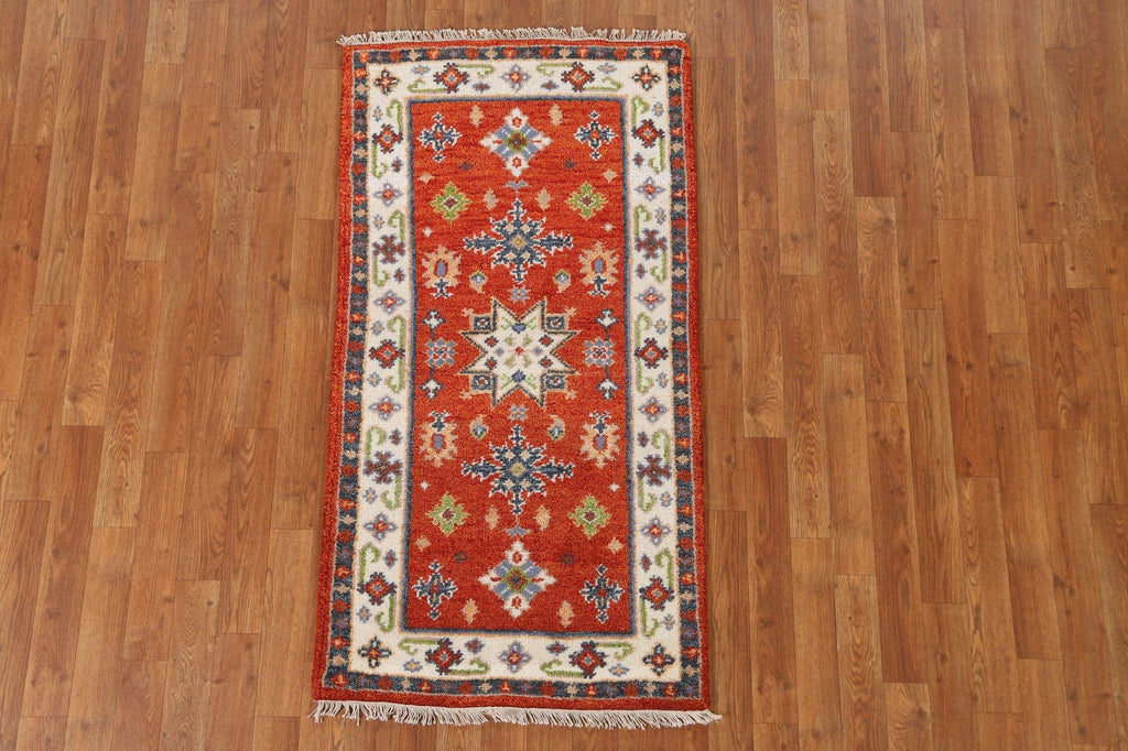 Orange Wool Kazak Oriental Runner Rug 2x5