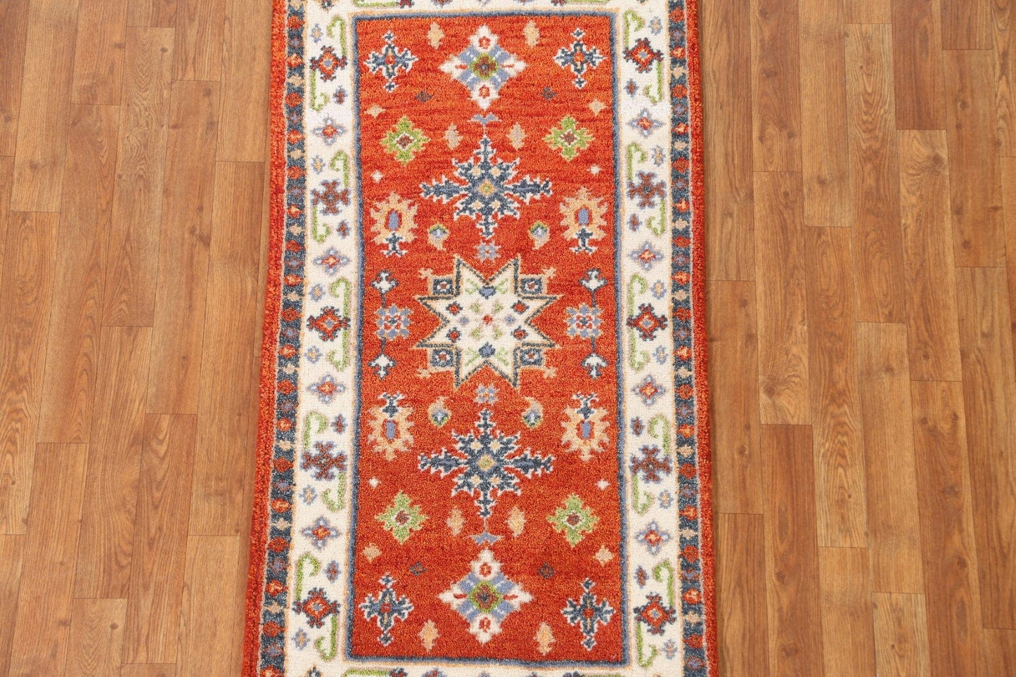 Orange Wool Kazak Oriental Runner Rug 2x5