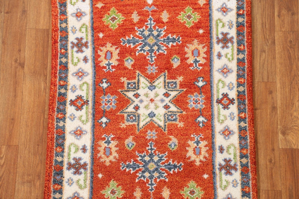 Orange Wool Kazak Oriental Runner Rug 2x5