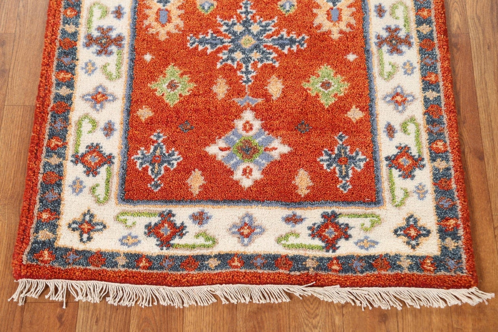 Orange Wool Kazak Oriental Runner Rug 2x5