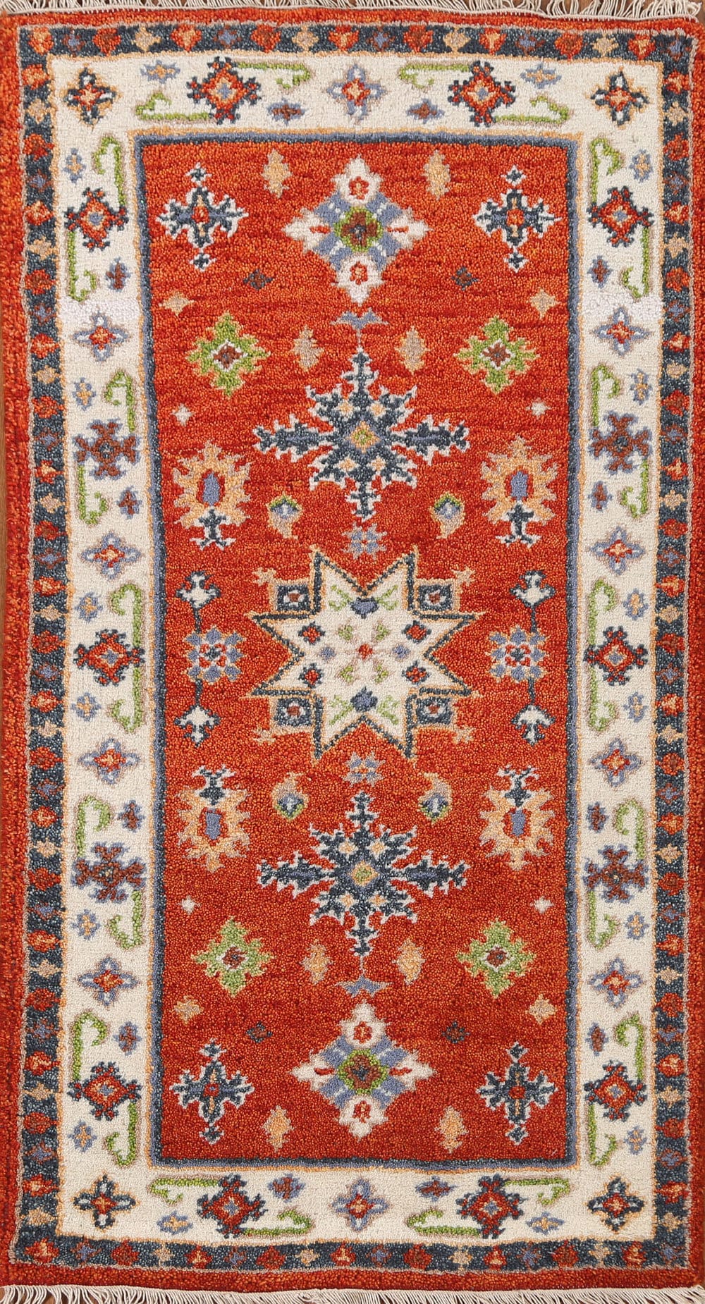 Orange Wool Kazak Oriental Runner Rug 2x5