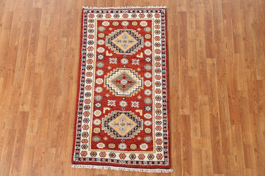 Geometric Wool Kazak Oriental Runner Rug 2x5