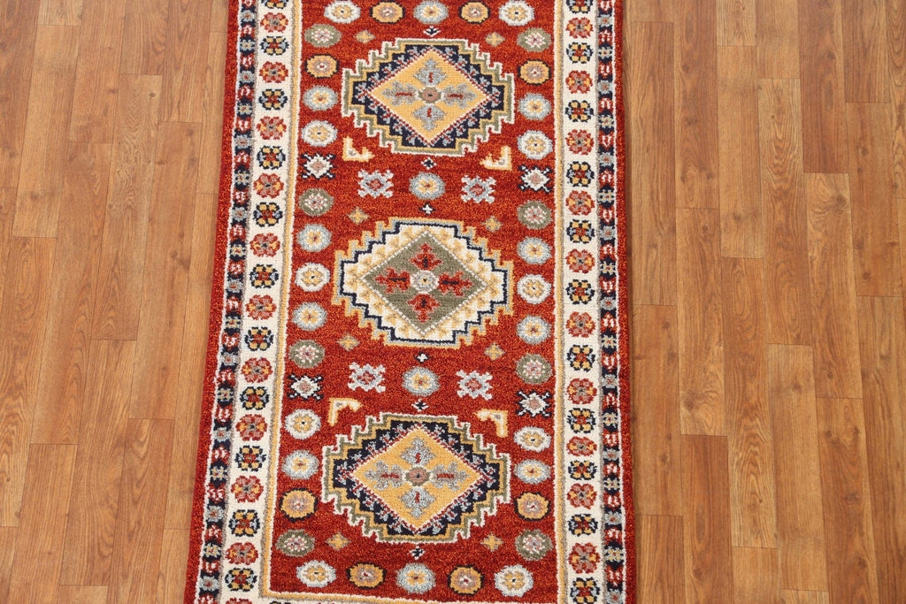 Geometric Wool Kazak Oriental Runner Rug 2x5