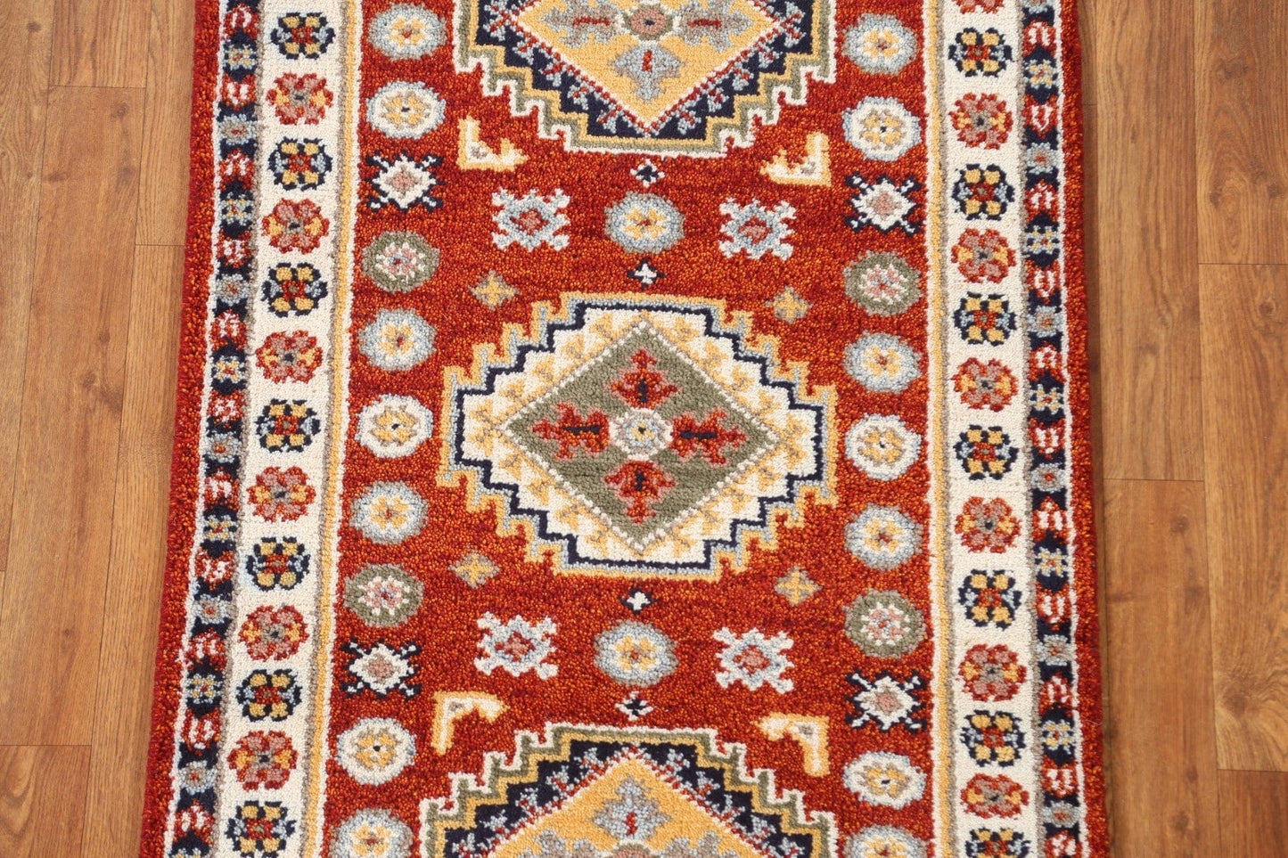 Geometric Wool Kazak Oriental Runner Rug 2x5