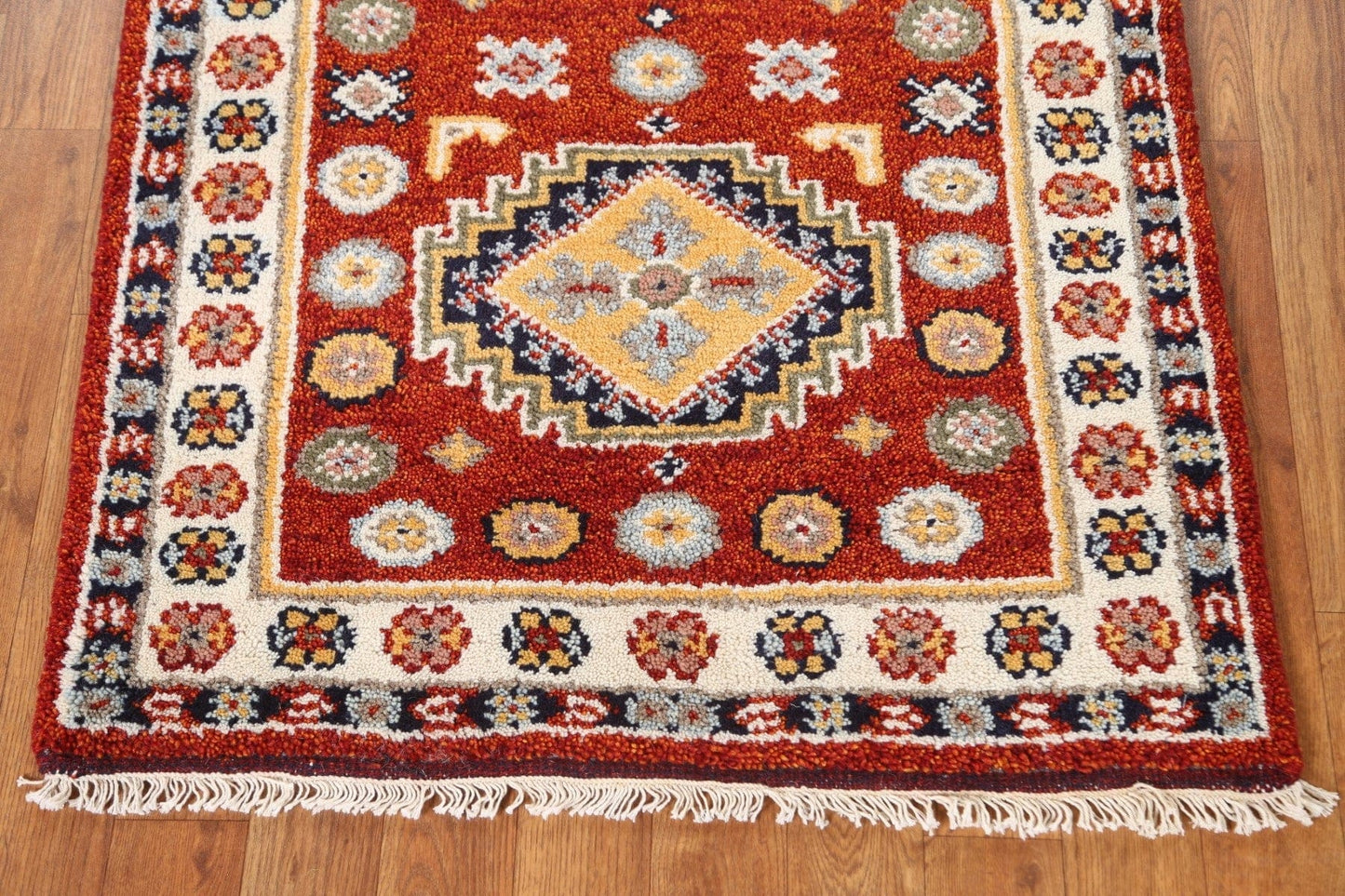 Geometric Wool Kazak Oriental Runner Rug 2x5