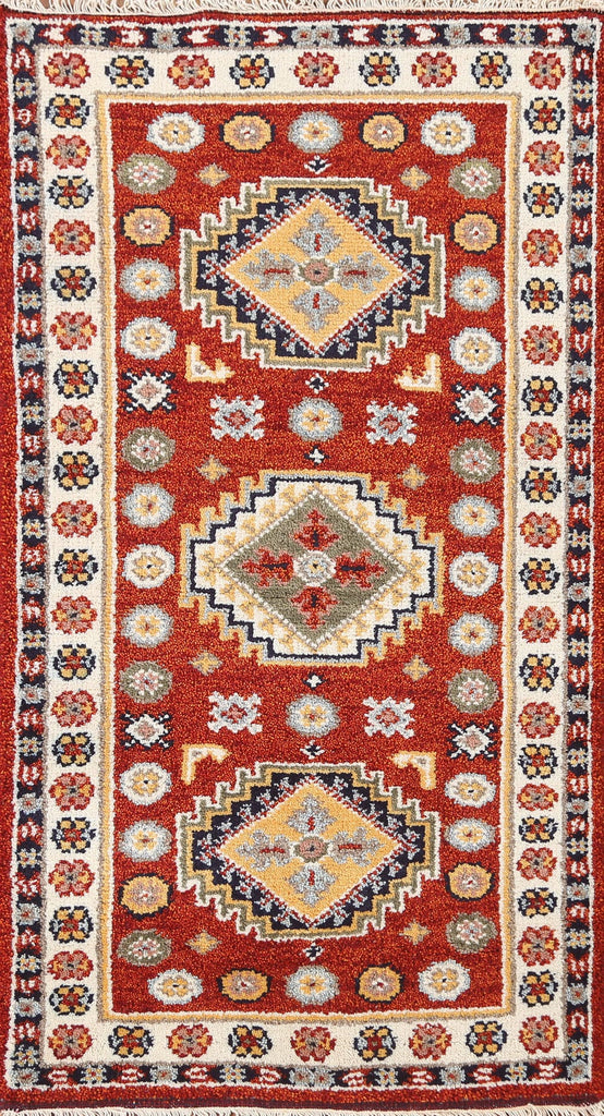 Geometric Wool Kazak Oriental Runner Rug 2x5