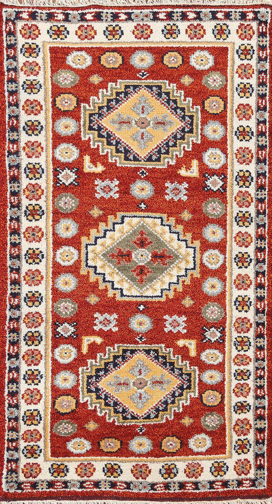 Geometric Wool Kazak Oriental Runner Rug 2x5